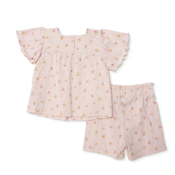 HelloBaby Girls Blouse & Shorts Set Pastel Dreams Crew Neck Full Length Short Sleeve - Pink Printed Pink Printed - ebebek