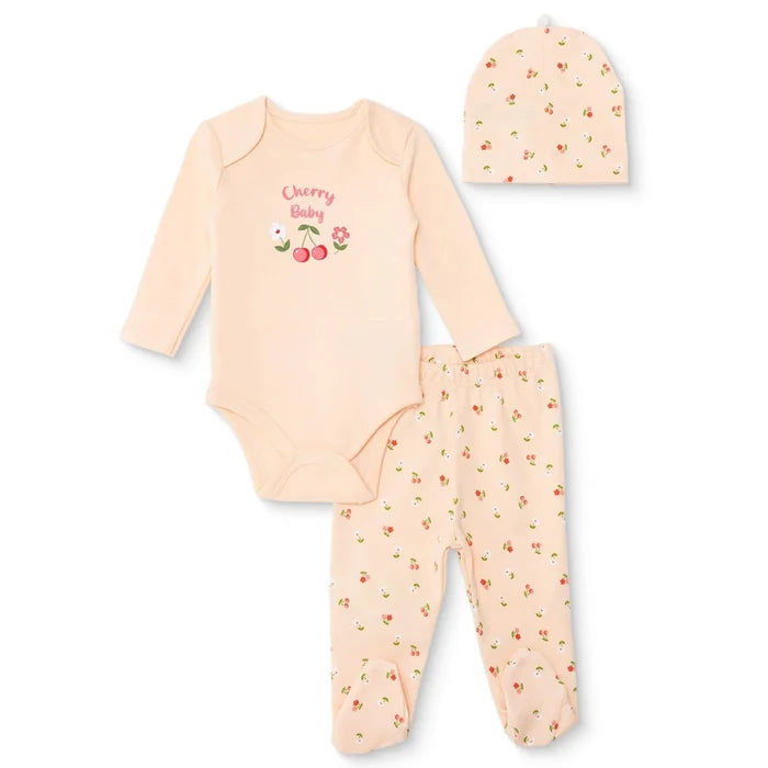 HelloBaby Girls Body - Footed Bottom - Hat Cherry with Poppers Crew Neck Long Leg Long Sleeve - Light Pink Light Pink - ebebek