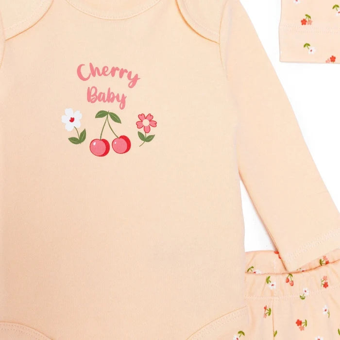 HelloBaby Girls Body - Footed Bottom - Hat Cherry with Poppers Crew Neck Long Leg Long Sleeve - Light Pink Light Pink - ebebek