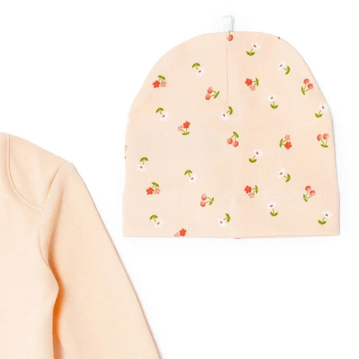 HelloBaby Girls Body - Footed Bottom - Hat Cherry with Poppers Crew Neck Long Leg Long Sleeve - Light Pink Light Pink - ebebek