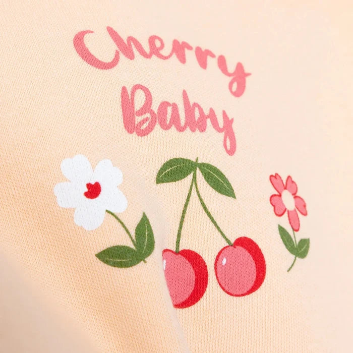 HelloBaby Girls Body - Footed Bottom - Hat Cherry with Poppers Crew Neck Long Leg Long Sleeve - Light Pink Light Pink - ebebek