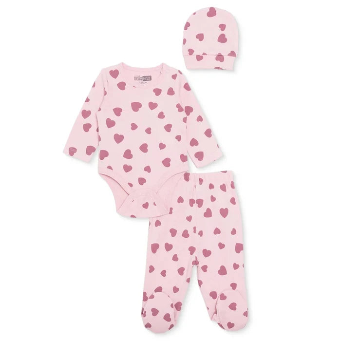 HelloBaby Girls Body - Footed Bottom - Hat Heart Crew Neck Long Leg Long Sleeve - Pink Pink - ebebek