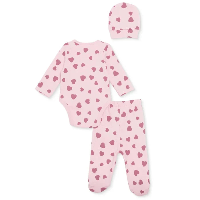 HelloBaby Girls Body - Footed Bottom - Hat Heart Crew Neck Long Leg Long Sleeve - Pink Pink - ebebek