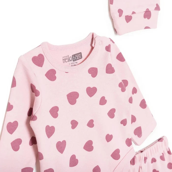 HelloBaby Girls Body - Footed Bottom - Hat Heart Crew Neck Long Leg Long Sleeve - Pink Pink - ebebek