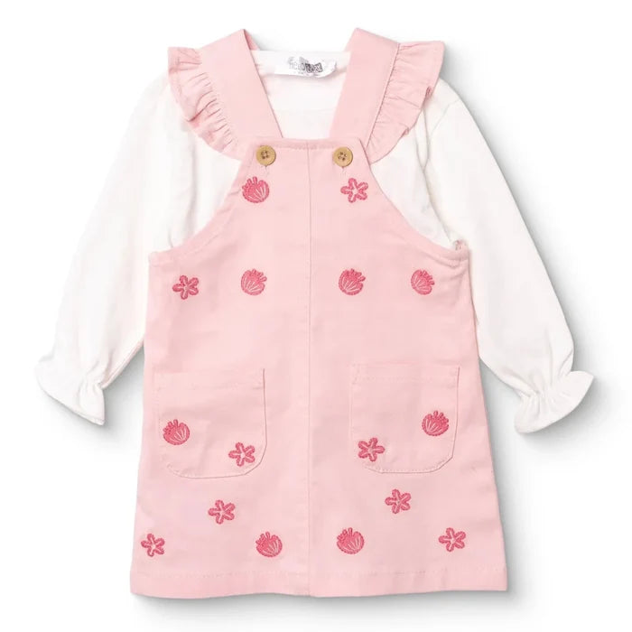 HelloBaby Girls Dungarees & T-shirt Polka Dot Print Buttoned Pastel Dreams Crew Neck Long Sleeve - Pink Pink - ebebek