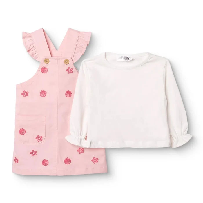 HelloBaby Girls Dungarees & T-shirt Polka Dot Print Buttoned Pastel Dreams Crew Neck Long Sleeve - Pink Pink - ebebek