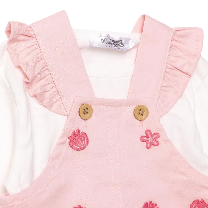 HelloBaby Girls Dungarees & T-shirt Polka Dot Print Buttoned Pastel Dreams Crew Neck Long Sleeve - Pink Pink - ebebek