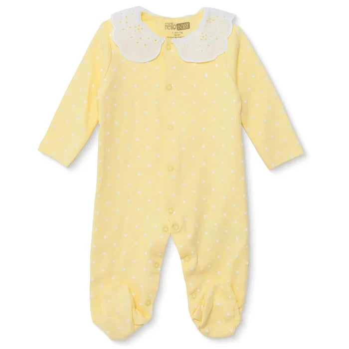 HelloBaby Girls Footed Sleepsuit Polka Dot Print Snap Fastening Lace Collar Full Length Long Sleeve - Yellow Yellow - ebebek