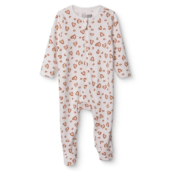 HelloBaby Girls Footed Sleepsuit Zip Fastening Crew Neck Full Length Long Sleeve - Pink Pink - ebebek