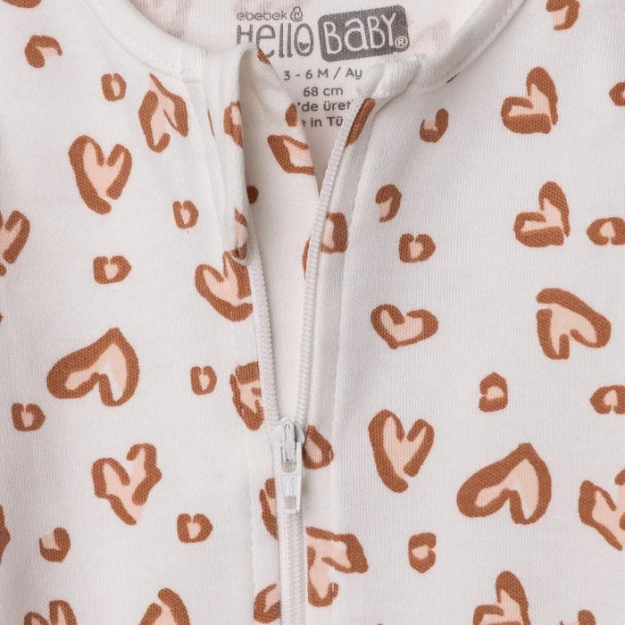 HelloBaby Girls Footed Sleepsuit Zip Fastening Crew Neck Full Length Long Sleeve - Pink Pink - ebebek