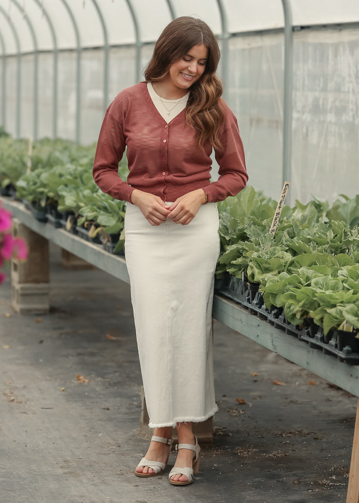 High Rise Denim Maxi Skirt FF Skirts