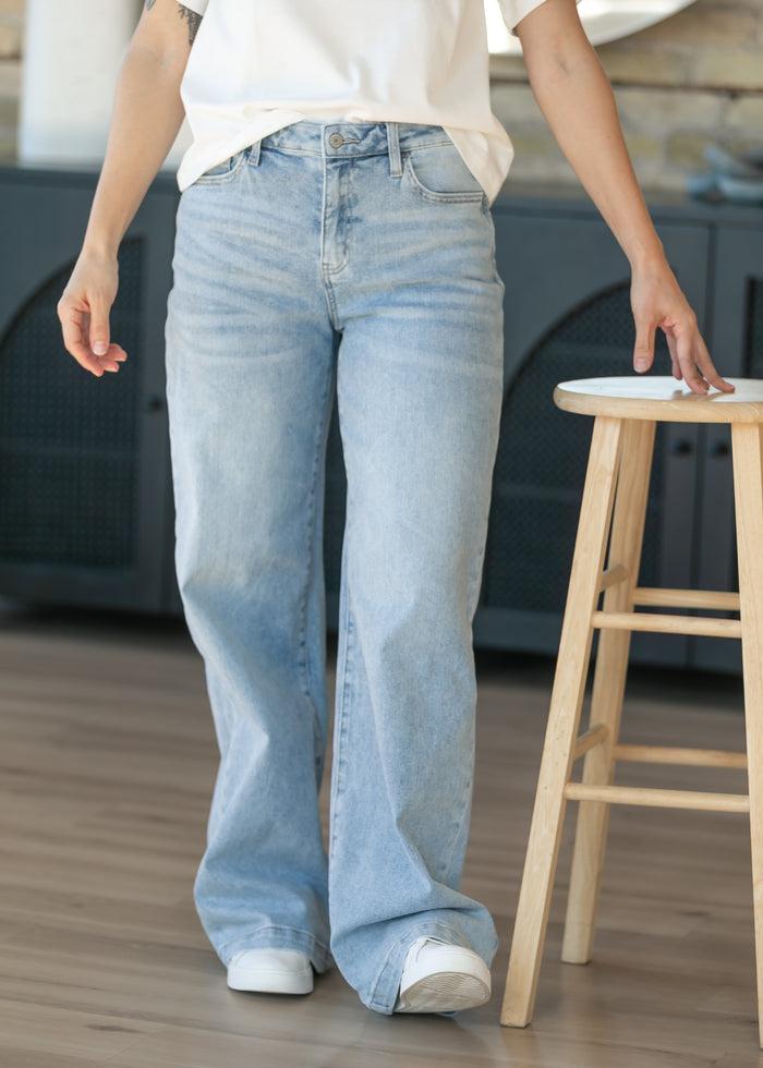 High Rise Full Length Wide Leg Jeans FF Pants