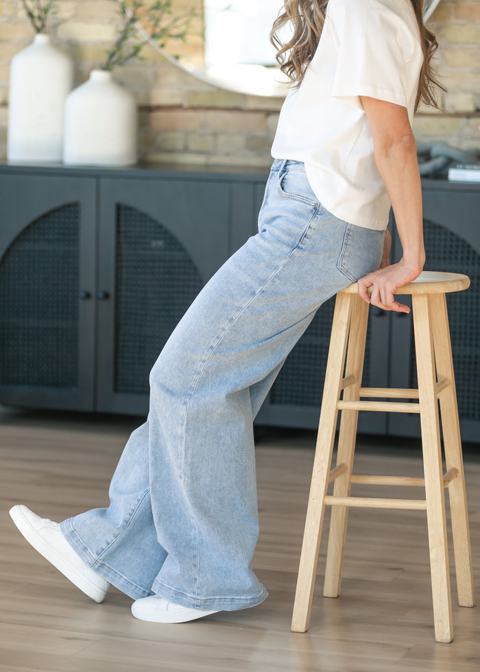 High Rise Full Length Wide Leg Jeans FF Pants
