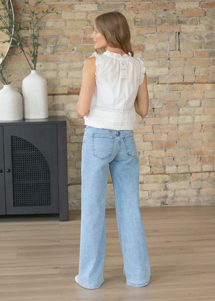 High Rise Stretchy Wide Leg Denim Jeans FF Pants