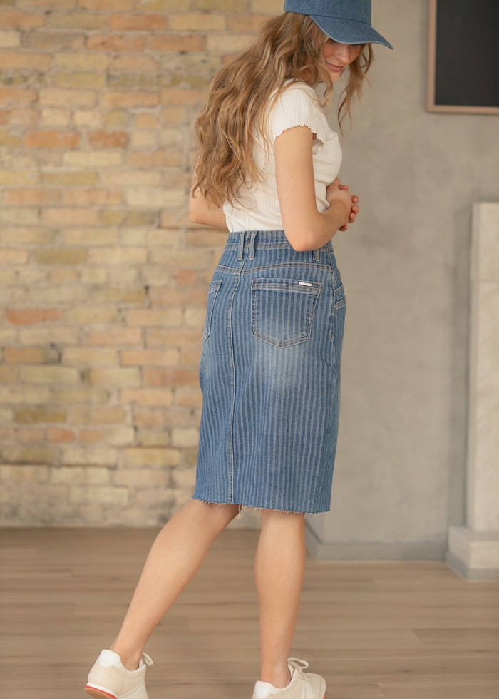 High Rise Stripe Midi Skirt FF Skirts