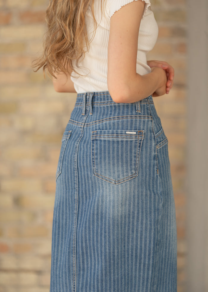 High Rise Stripe Midi Skirt FF Skirts