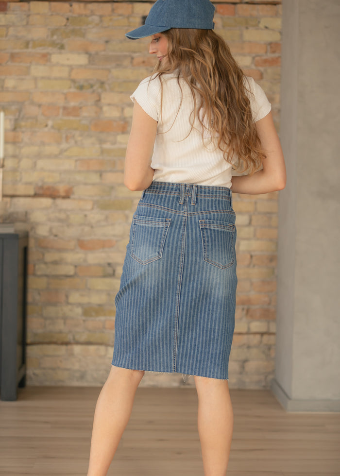 High Rise Stripe Midi Skirt FF Skirts