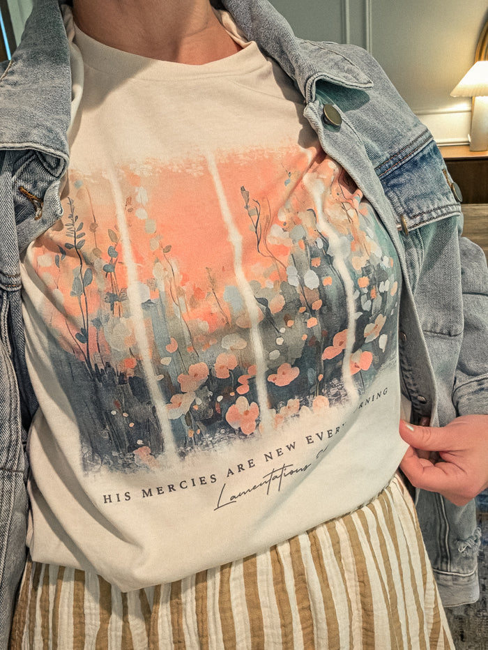 His Mercies Are New Floral Graphic Tee FF Tops