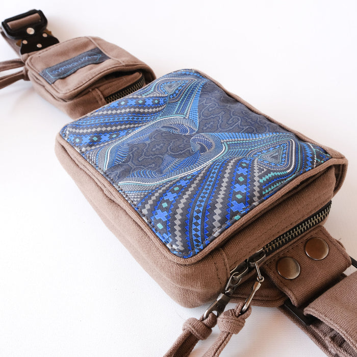 Icaruna Belt Bag — Shipibo Icaro Patterns Psychedelic Art Print on Black T-Shirt by Symbolika