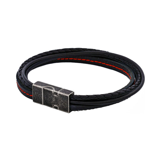 Inferno Dual Weave Black and Red Leather Bracelet