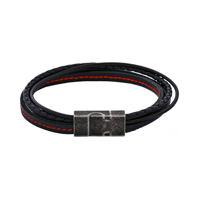 Inferno Dual Weave Black and Red Leather Bracelet