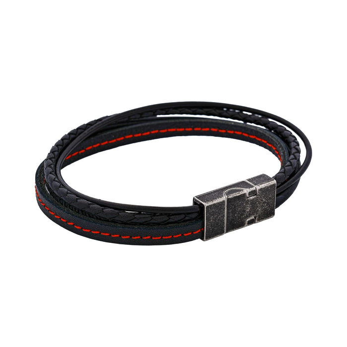 Inferno Dual Weave Black and Red Leather Bracelet