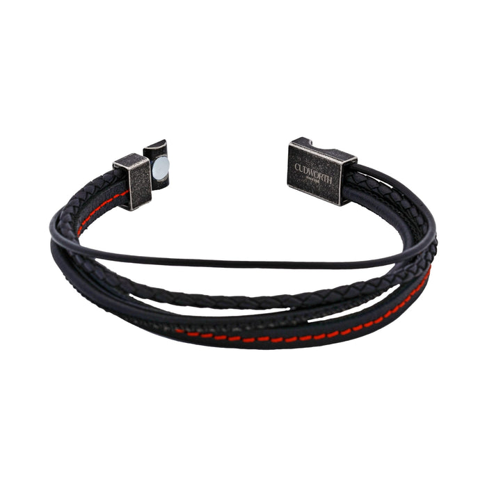 Inferno Dual Weave Black and Red Leather Bracelet