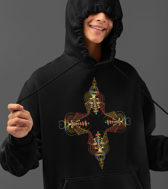 InhalExhale Cross Hoodie Choice of Colors — visionary art by Symbolika