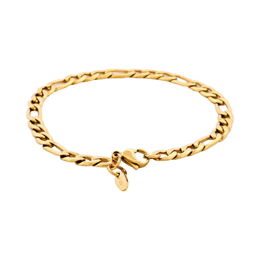 Ion Plated 14k Gold Figaro Stainless Steel Chain Bracelet