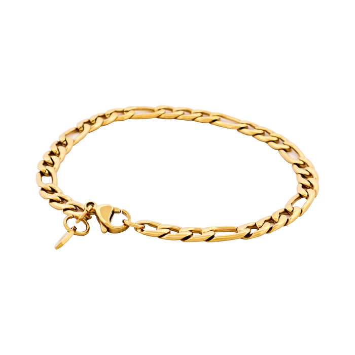 Ion Plated 14k Gold Figaro Stainless Steel Chain Bracelet