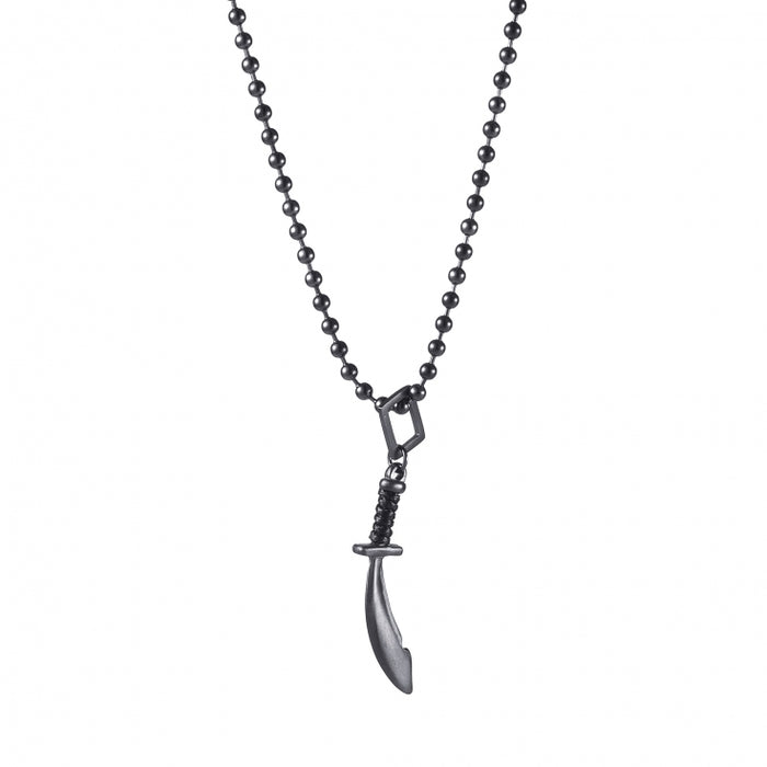 Ion Plated Antique Gunmetal Stainless Steel Cutlass Pendant on Matching 55 Cm Ball Chain