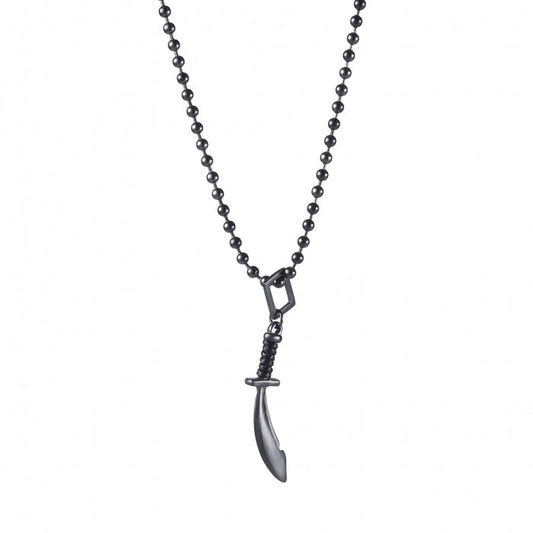 Ion Plated Antique Gunmetal Stainless Steel Cutlass Pendant on Matching 55 Cm Ball Chain