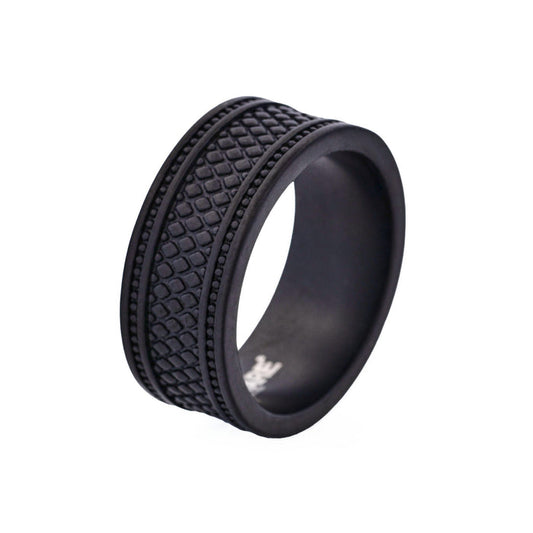Ion Plated Black Stainless Steel pattern Ring
