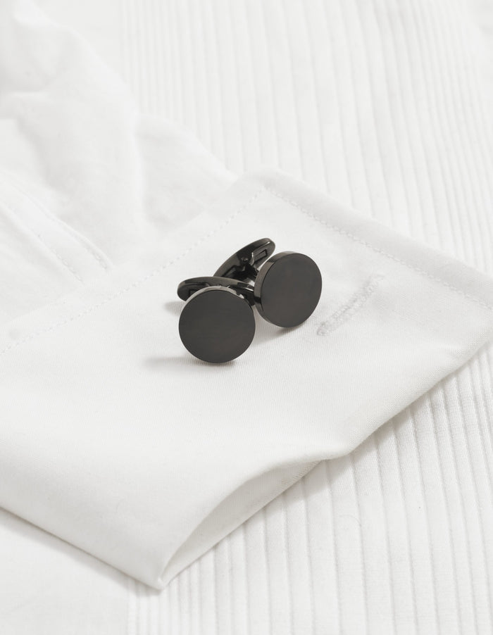 Ion Plated Brushed Black Round Stainless Steel Cuffllinks