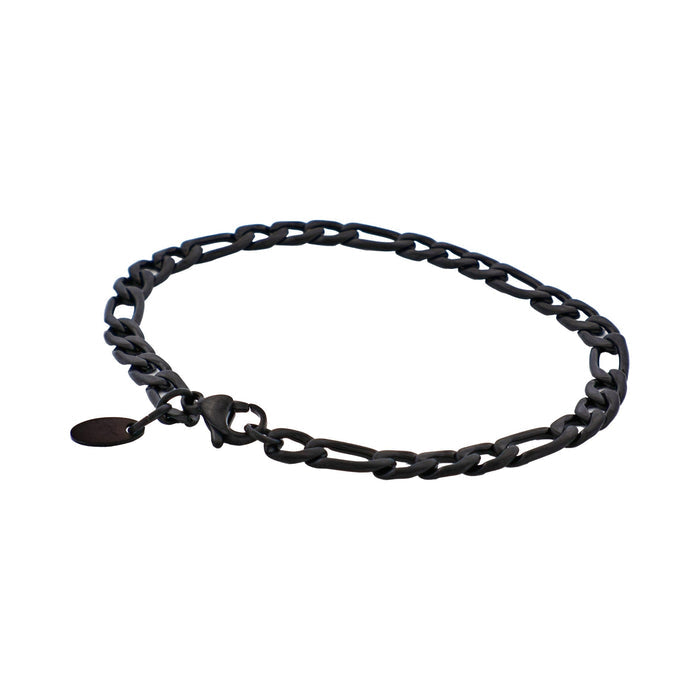 Ion Plated Brushed Black Stainless Steel Figaro Chain Bracelet