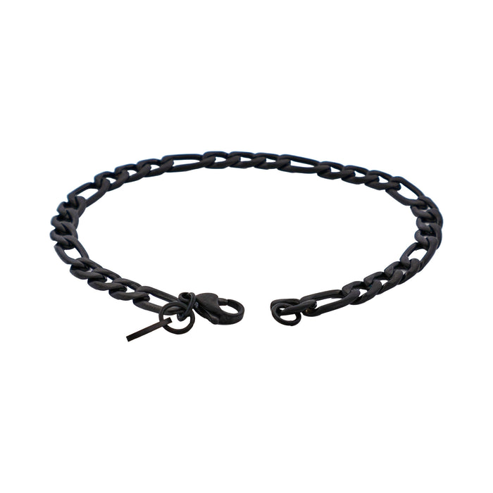 Ion Plated Brushed Black Stainless Steel Figaro Chain Bracelet