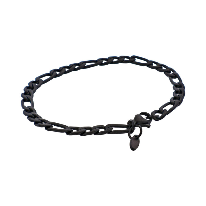Ion Plated Brushed Black Stainless Steel Figaro Chain Bracelet