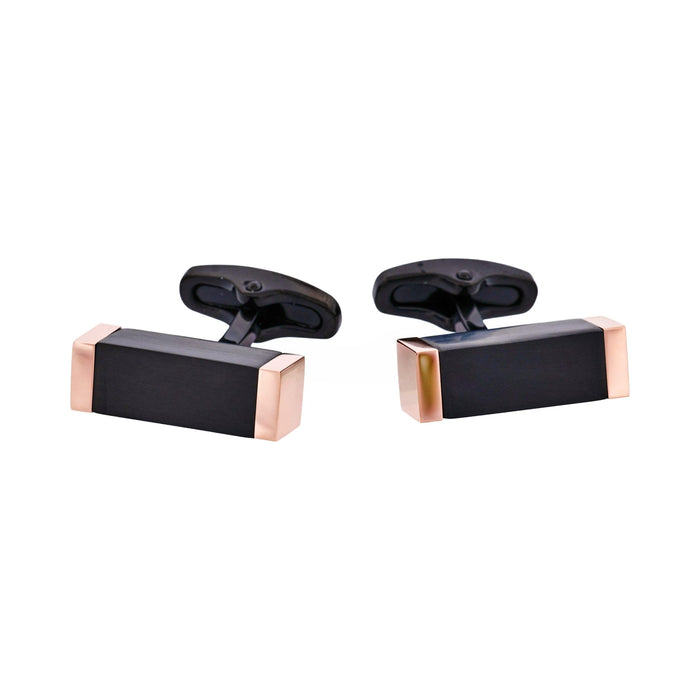 Ion Plated Rose Gold & Black Stainless Steel Rectangle Cufflinks