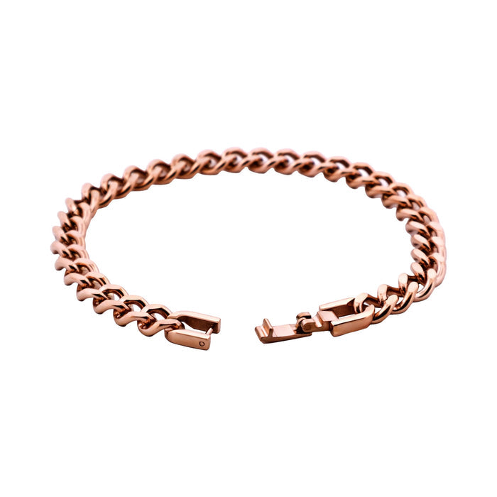 Ion Plated Rose Gold Stainless Steel Classic Curb-Link Chain Bracelet