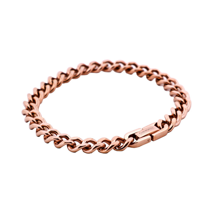 Ion Plated Rose Gold Stainless Steel Classic Curb-Link Chain Bracelet