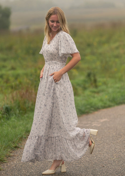 Isabella Blue Floral V Neck Maxi Dress IC Dresses