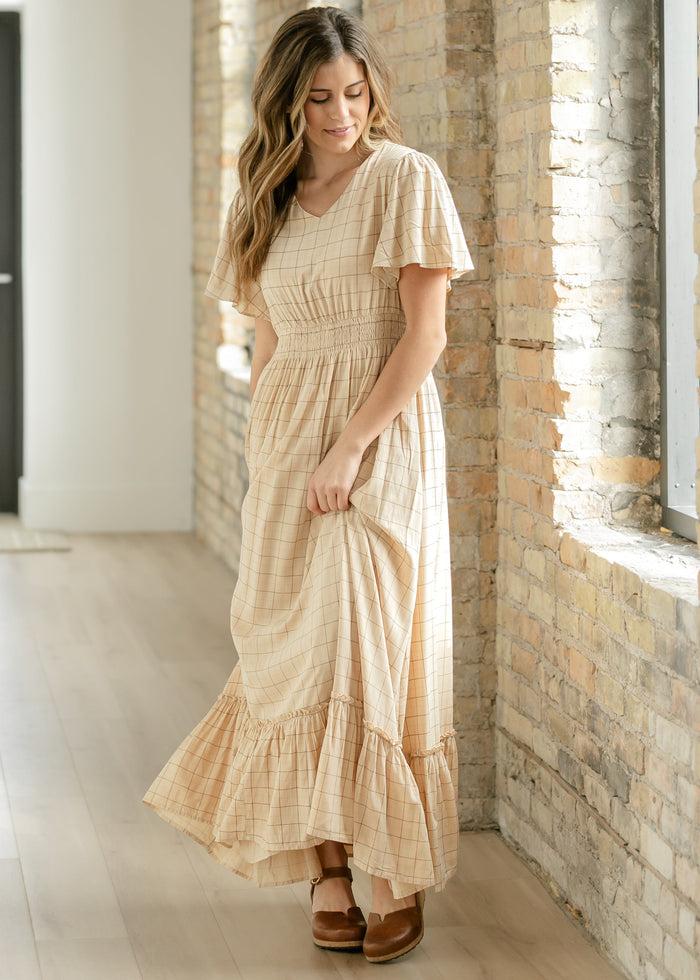 Isabella Windowpane Maxi Dress IC Dresses