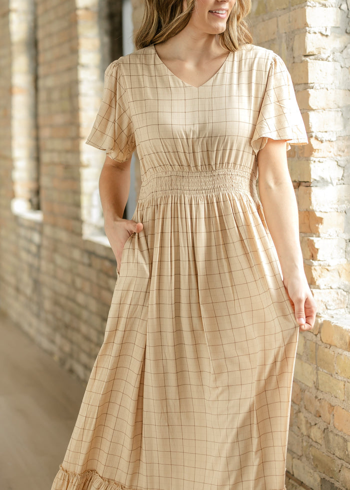 Isabella Windowpane Maxi Dress IC Dresses