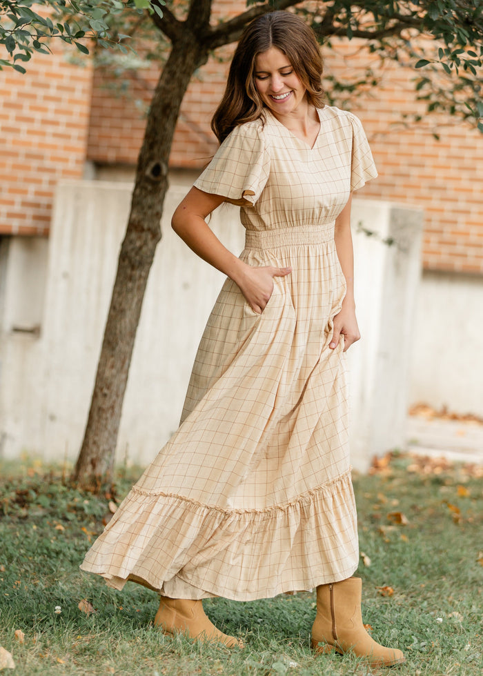 Isabella Windowpane Maxi Dress IC Dresses