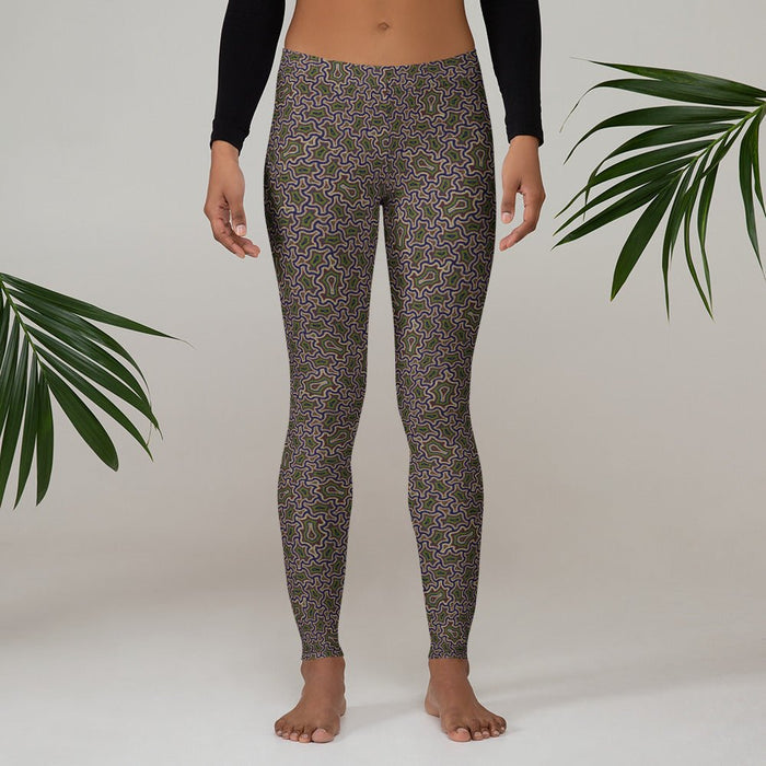 Itzam Green Purple Geometric Leggings - Deep Gradient Tessellation - symbolika