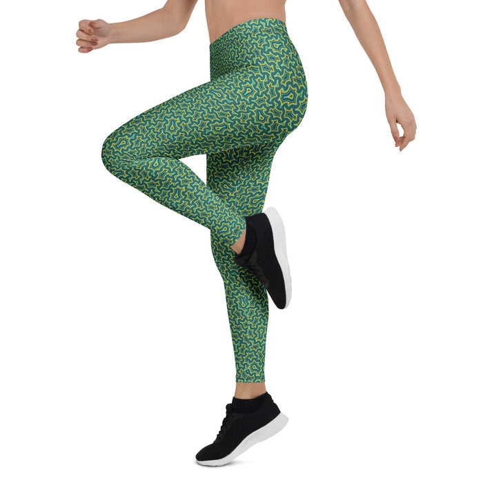 Itzam Green Yellow Geometric Leggings – Organic Tessellation - symbolika