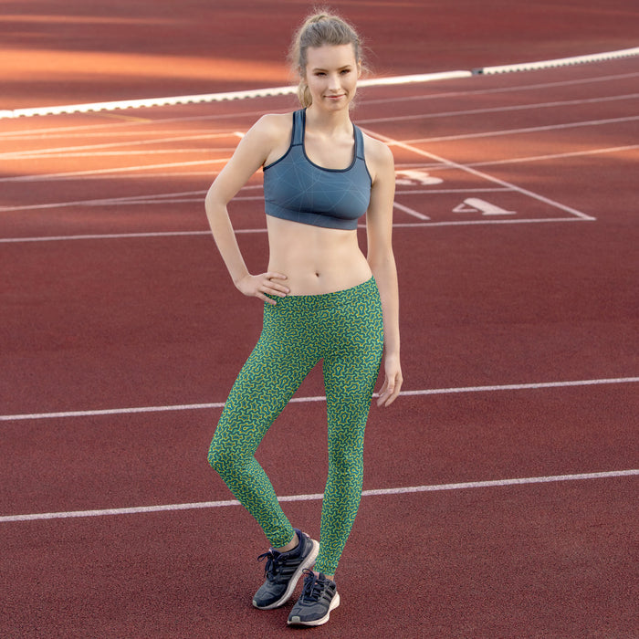 Itzam Green Yellow Geometric Leggings – Organic Tessellation - symbolika