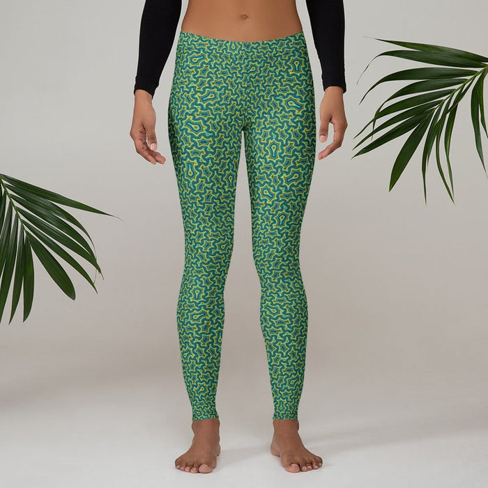 Itzam Green Yellow Geometric Leggings – Organic Tessellation - symbolika