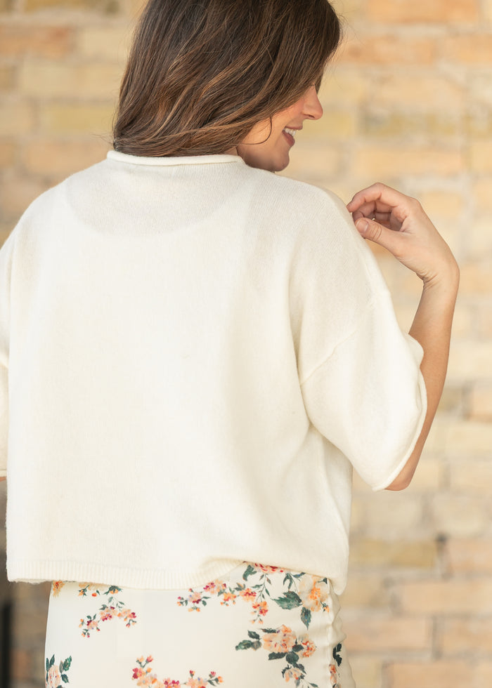 Ivory Lightweight Short Sleeve Cardigan FF Layering Essentials