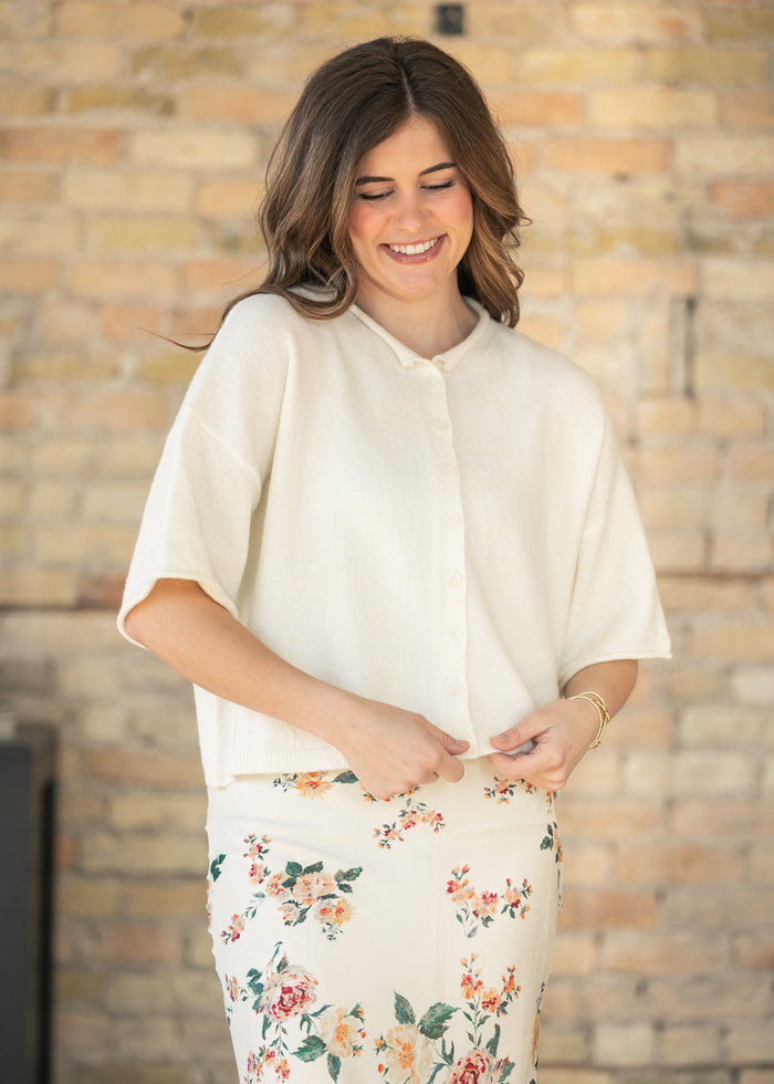 Ivory Lightweight Short Sleeve Cardigan FF Layering Essentials